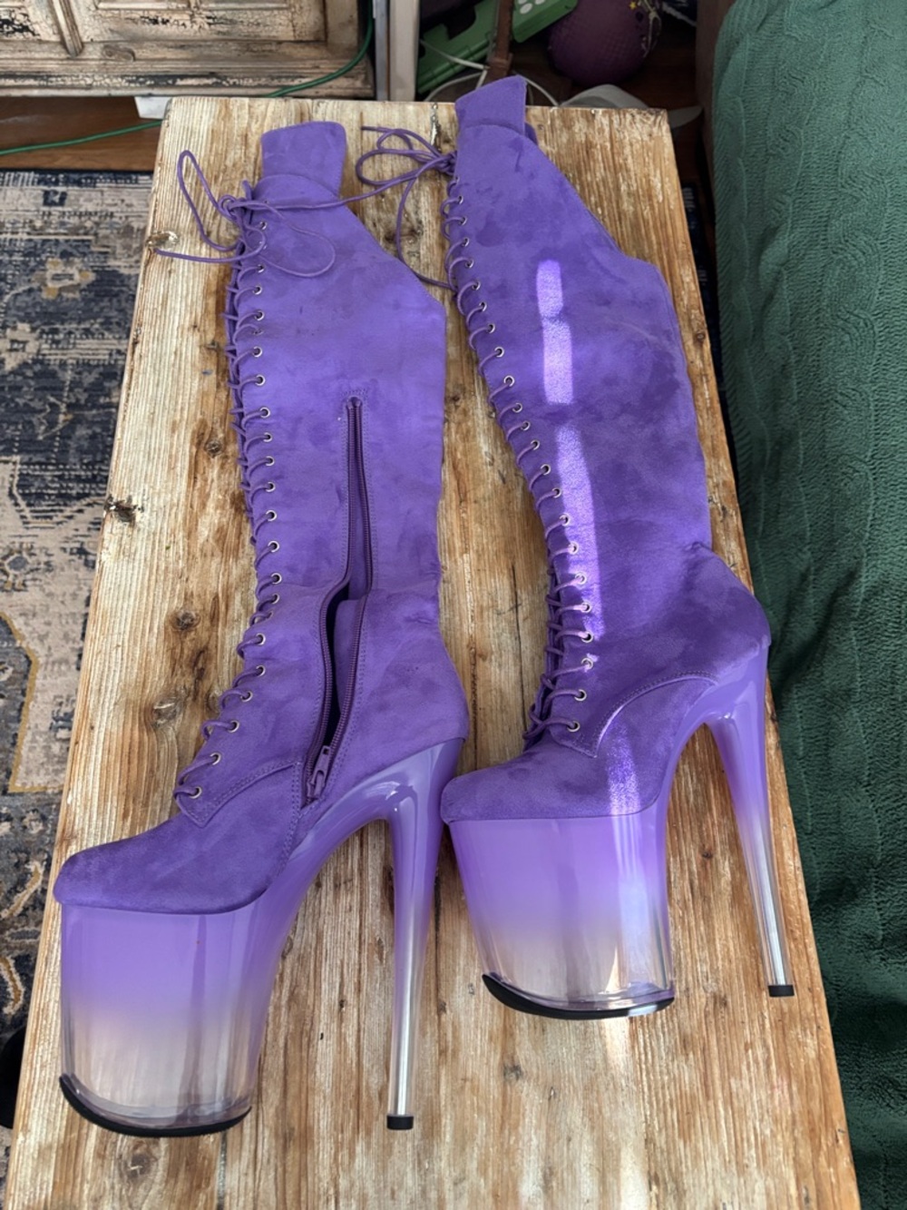 Women's Purple Over-the-Knee Lace-Up Platform Boots